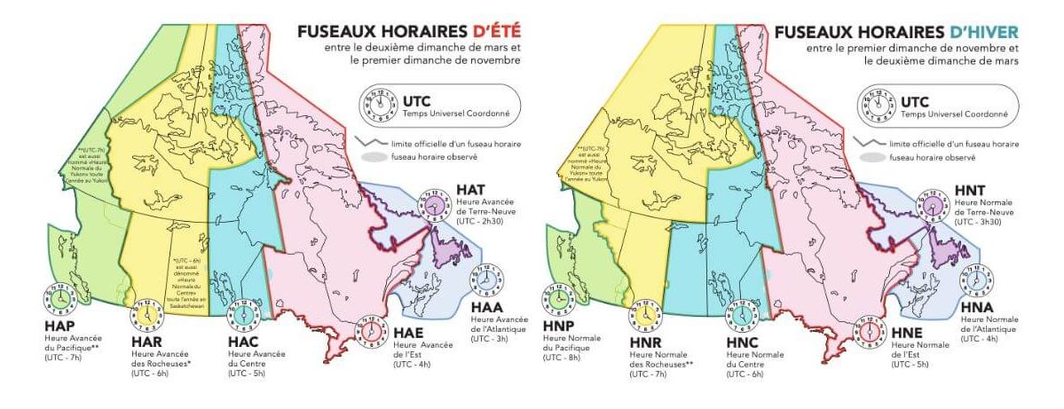 IIllustration carte Canada décalage horaire
